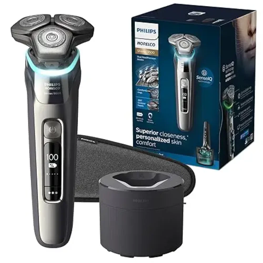 Электробритва Philips Norelco 9500 перезаряжаемая мокрой и сухой с быстрой очисткой Дорожный Чехол всплывающий триммер S9985/84 черный