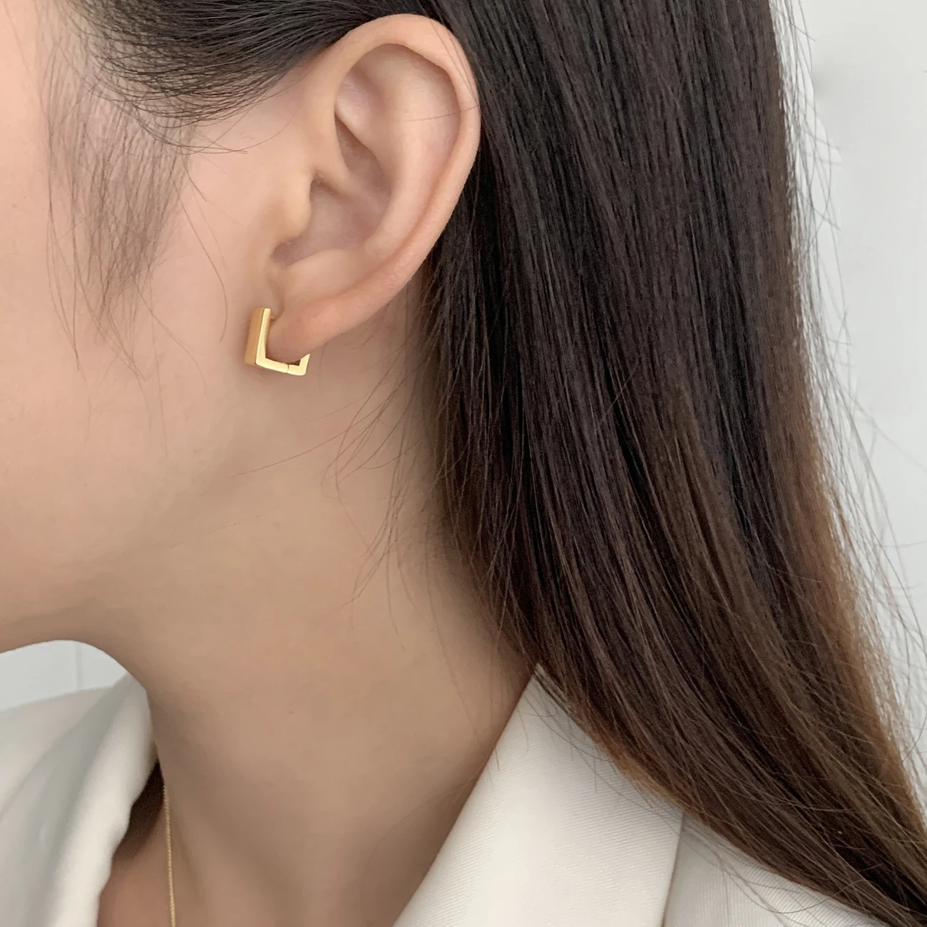 Classic 925 Sterling silver fashion earring jewelry glossy chunky 18k gold square shape hoop earrings for women