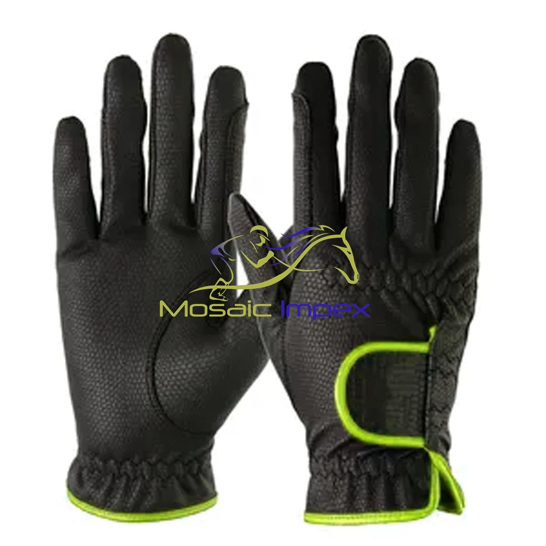 Mosaic Impex Hot Selling Horse Riding Gloves Fourway Back, Synthetic Leather Palm Silicon Printing