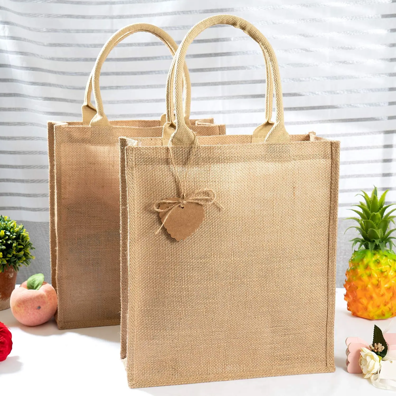 Wholesale 2024 Custom Printed Logo Reusable Small Jute Tote Bags Daily Grocery Shopping & Gift Bags