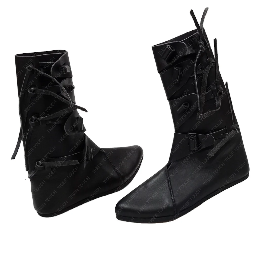 LEATHER LACES BLACK JORVIK VIKING MEDIEVAL SHOES TT-0896