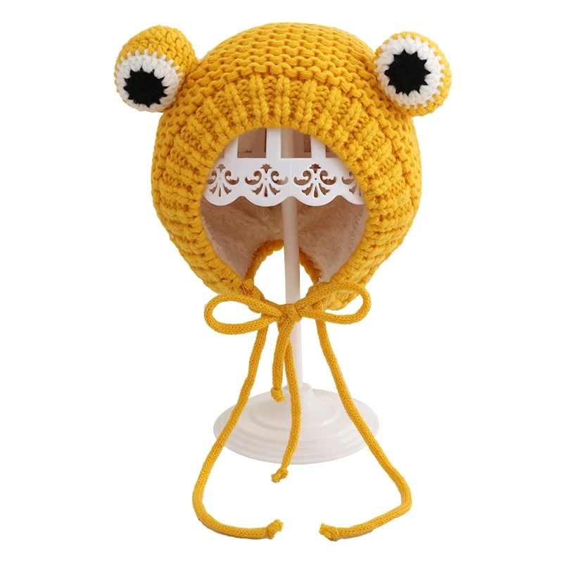 Korean Style Baby Toddler Crochet Frog Hat Small Kids Keeping Warm Earflaps Beanies Cute Animal Knitted Winter Hat