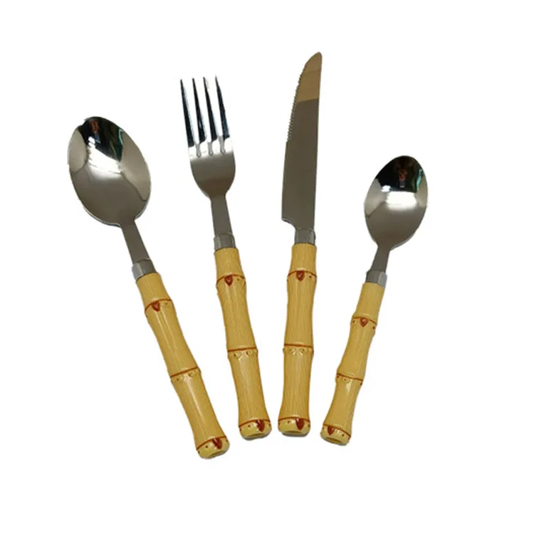Manufacturer wood print high quality handle with stainless steel flatware set spoon fork knife teaspoon
