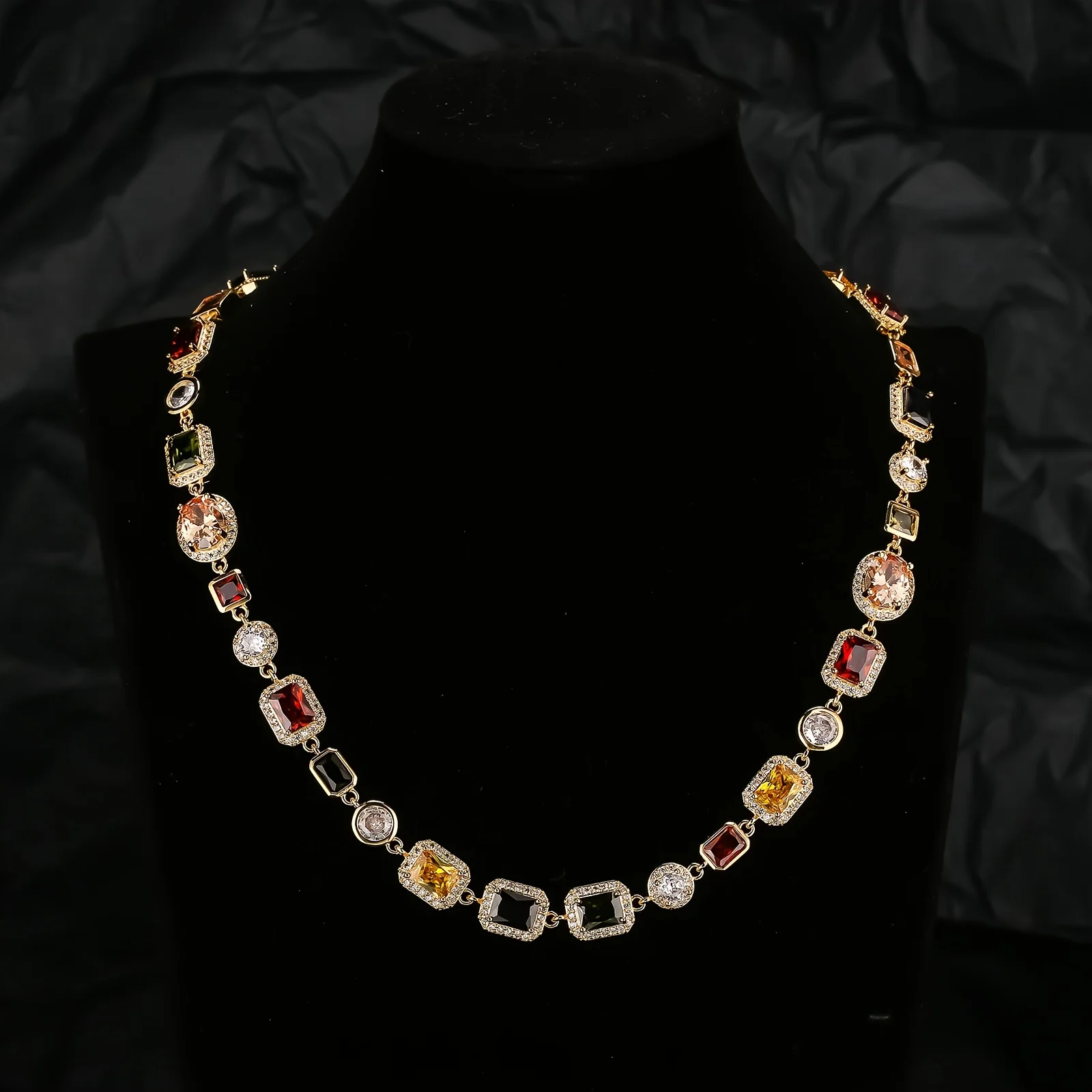 10MM Multi Color Stone Necklace Men Women Hip Hop Jewelry Gemstone Red Blue Black CZ Adjustable Chain Colorful Zirconia Necklace