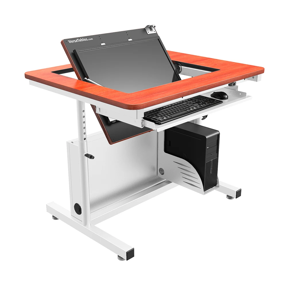 VersaDesk Revolution Adjustable Height Computer Desk  White/Cherry