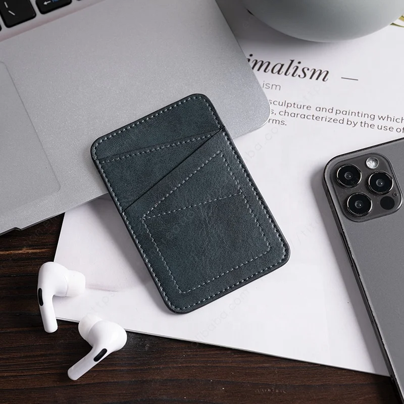 High Quality Cell Phone Credit Card Holder Wallet 3M Sticky Leather Phone Back Card Holder