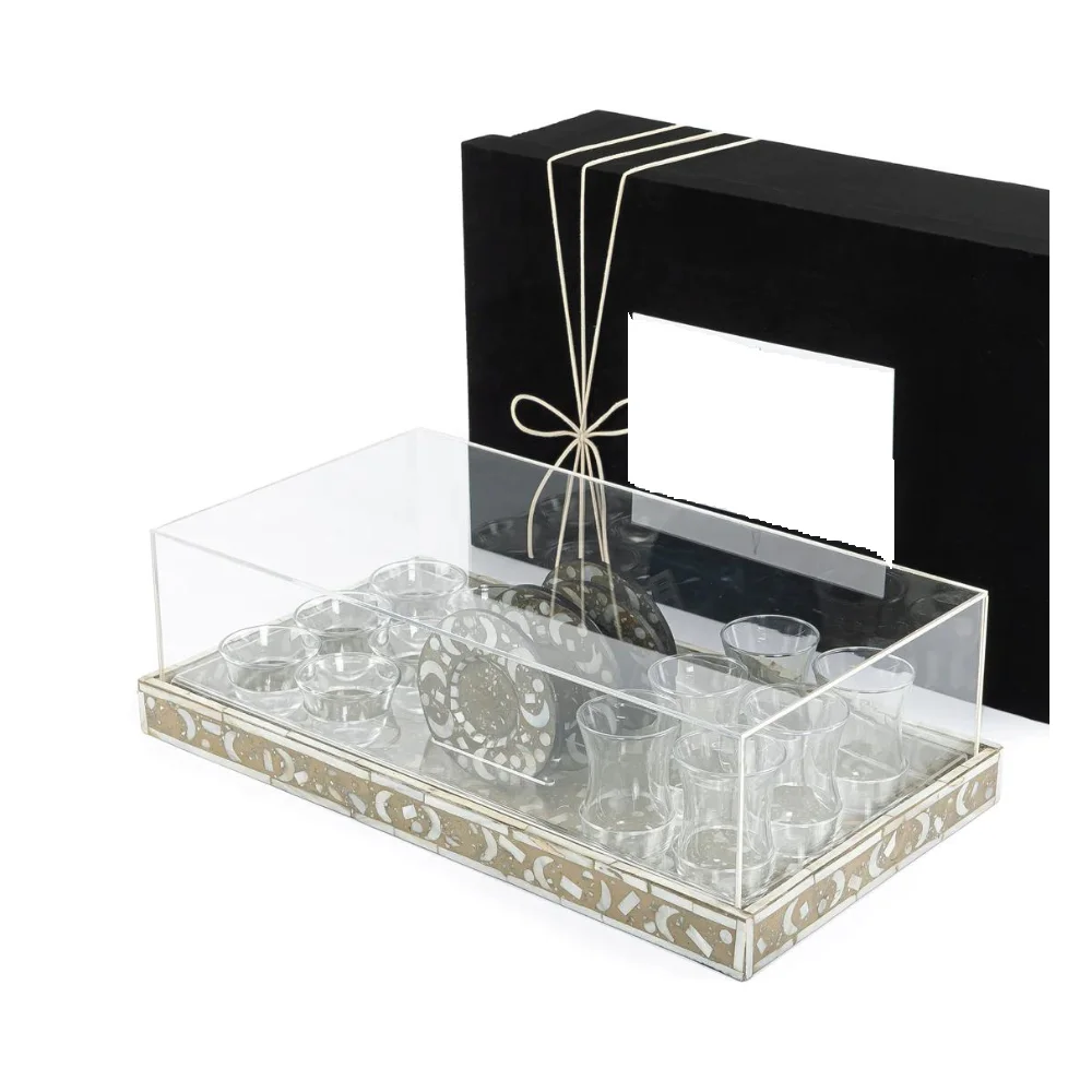 Wholesale Rectangle Serving Trays Luxury High-End Decor with Exotic Pattern Mother of Pearl Inlay Custom Size Made in Vietnam