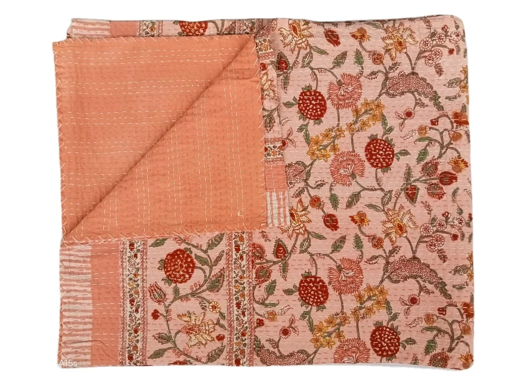 Reversible Bedding Bedspread Decorative Blanket Patchwork Kantha Quilt Manufacturer Indian Throw Handmade Kantha King Size Soft