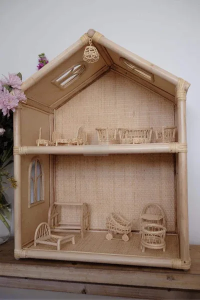 Large two-storey Rattan Doll House High Quality Best Choice For Babies Doll Furniture New Handicraft Product