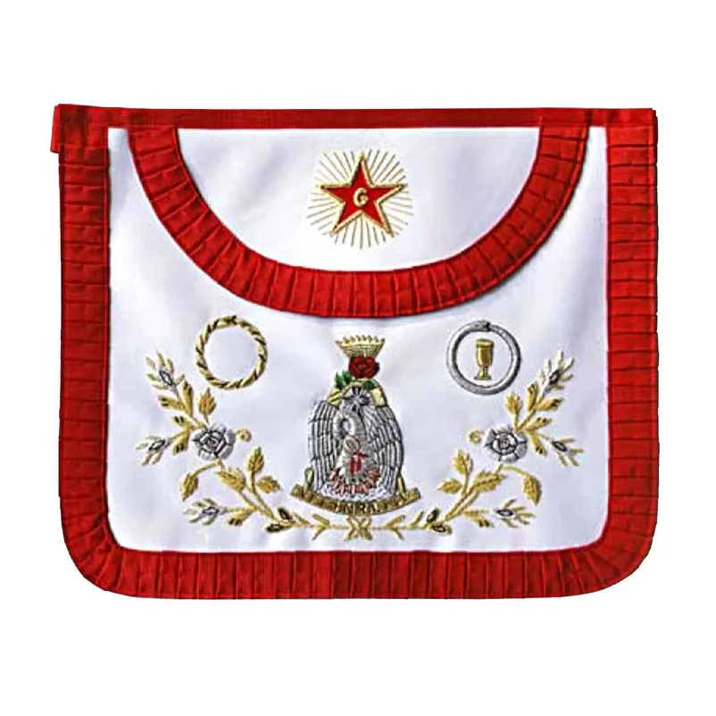 18th Degree Scottish Rite Apron Red Pleated Edges Hand Embroidery OEM Service