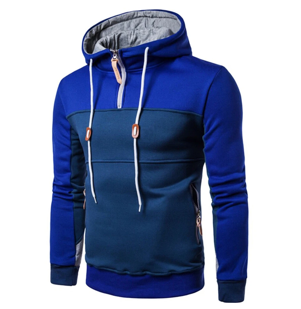 Wholesale hoodies OEM Fashion Clothing Blue Cotton Winter Wholesale Pullover half zip side fashion zips Fleece Men s Hoodies