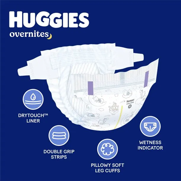 Huggies Overnites Nighttime Baby Diapers, Size 3, 66 Ct