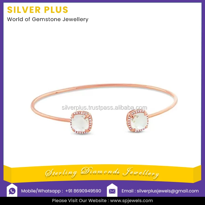 Indian Manufacture of 18kt Solid Pink Gold Diamond Open Bangle Bracelet Fine Indian Jewelry