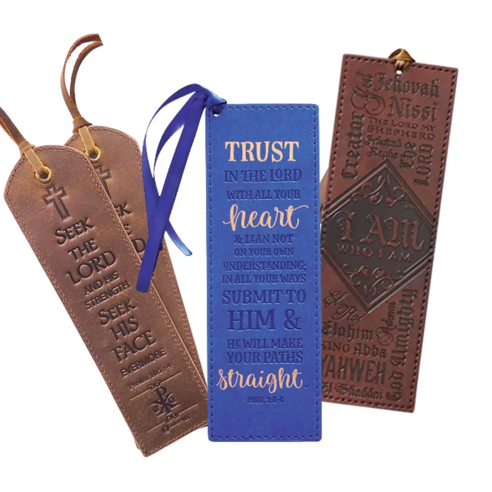 church visitor gift custom bible verses personalized PU leather bookmarks for christian