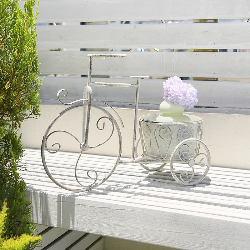 Garden Antique Grey Iron  Metal  Bicycle Flower Planter Displays Rack Outdoor Plant Stand Holder