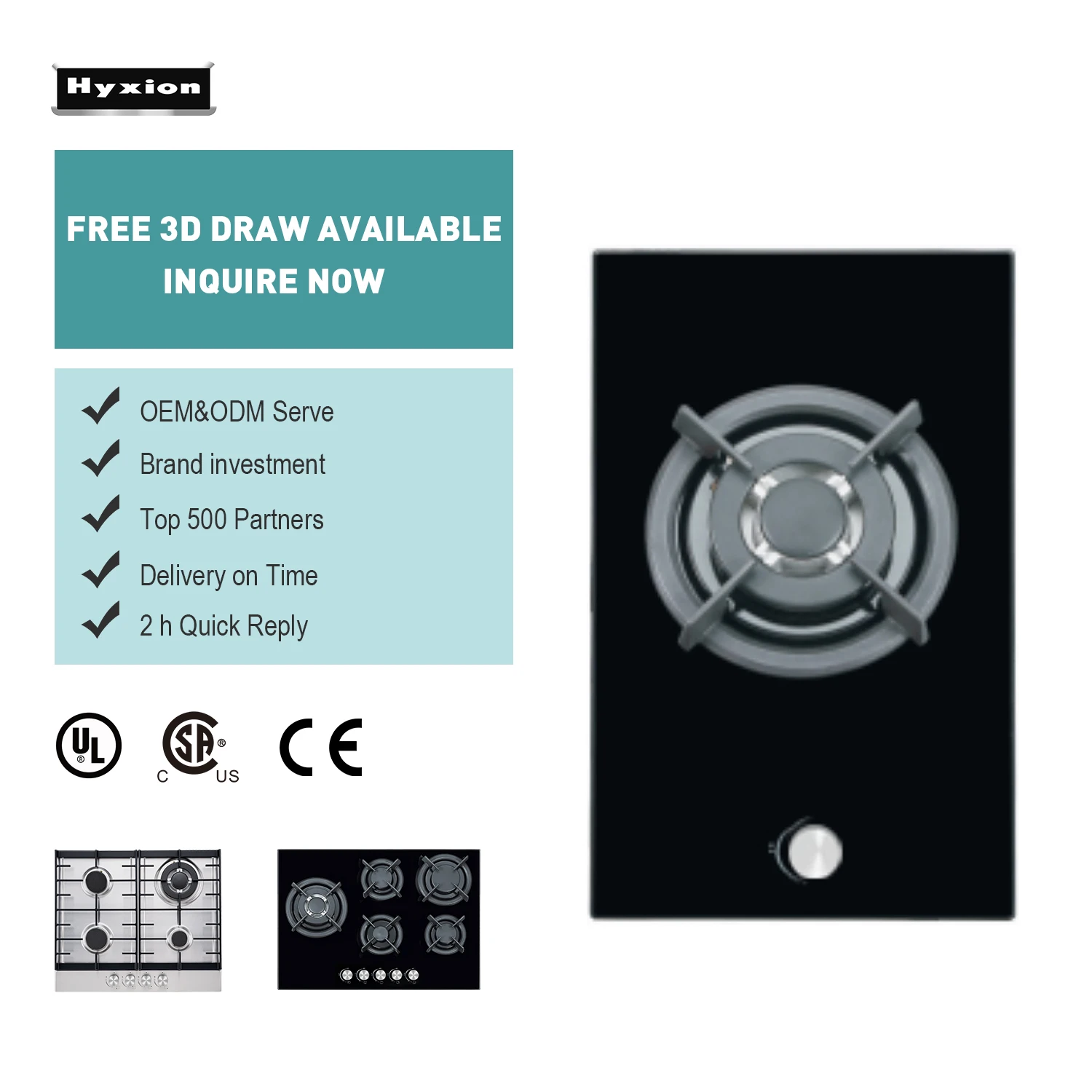 Hyxion Black Glass single burner gas cooker stove for kitchen