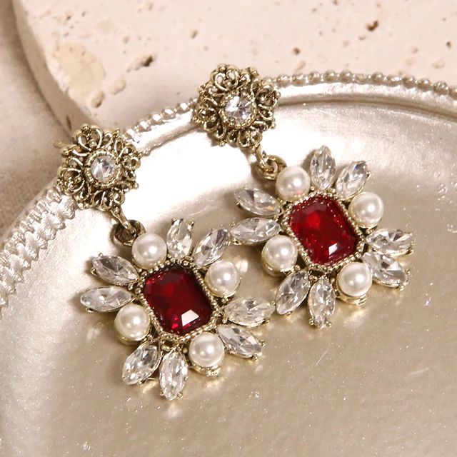 Crystal Pearl Antique drop Earring 0145 made in Korea party wedding jewelry