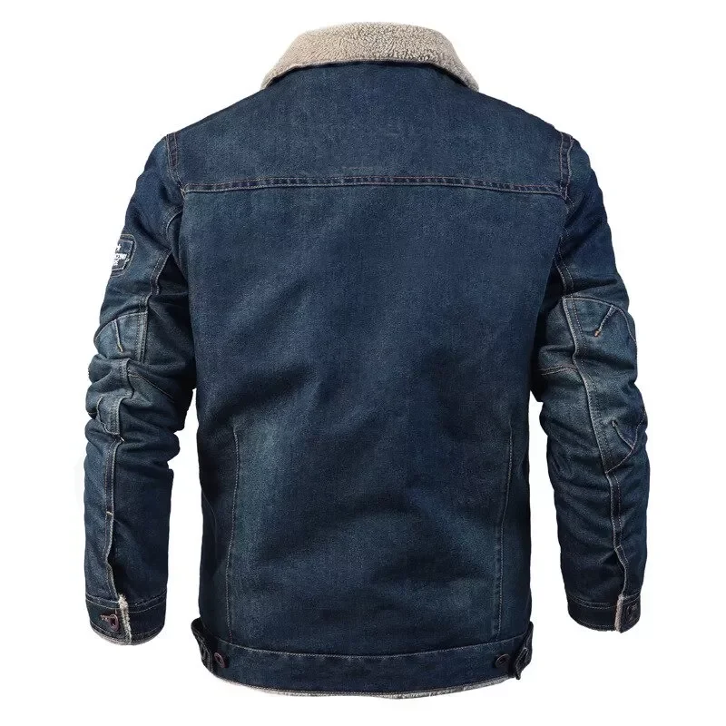 Denim Jacket Mens Warm Thicken Fleece Fur Collar Jeans Coats Men Casual Hip Hop Cowboy Jackets