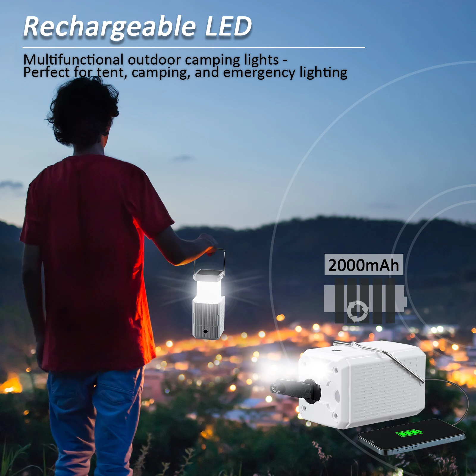 LED camping Lantern, Hand Crank & Solar Powered Lantern Flashlight