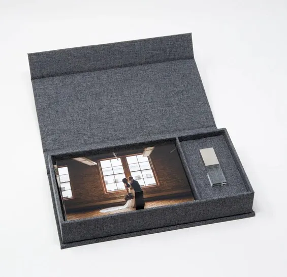 Brivote, лидер продаж, льняная Свадебная коробка с USB-флешкой, упаковочная коробка с USB для фотографов