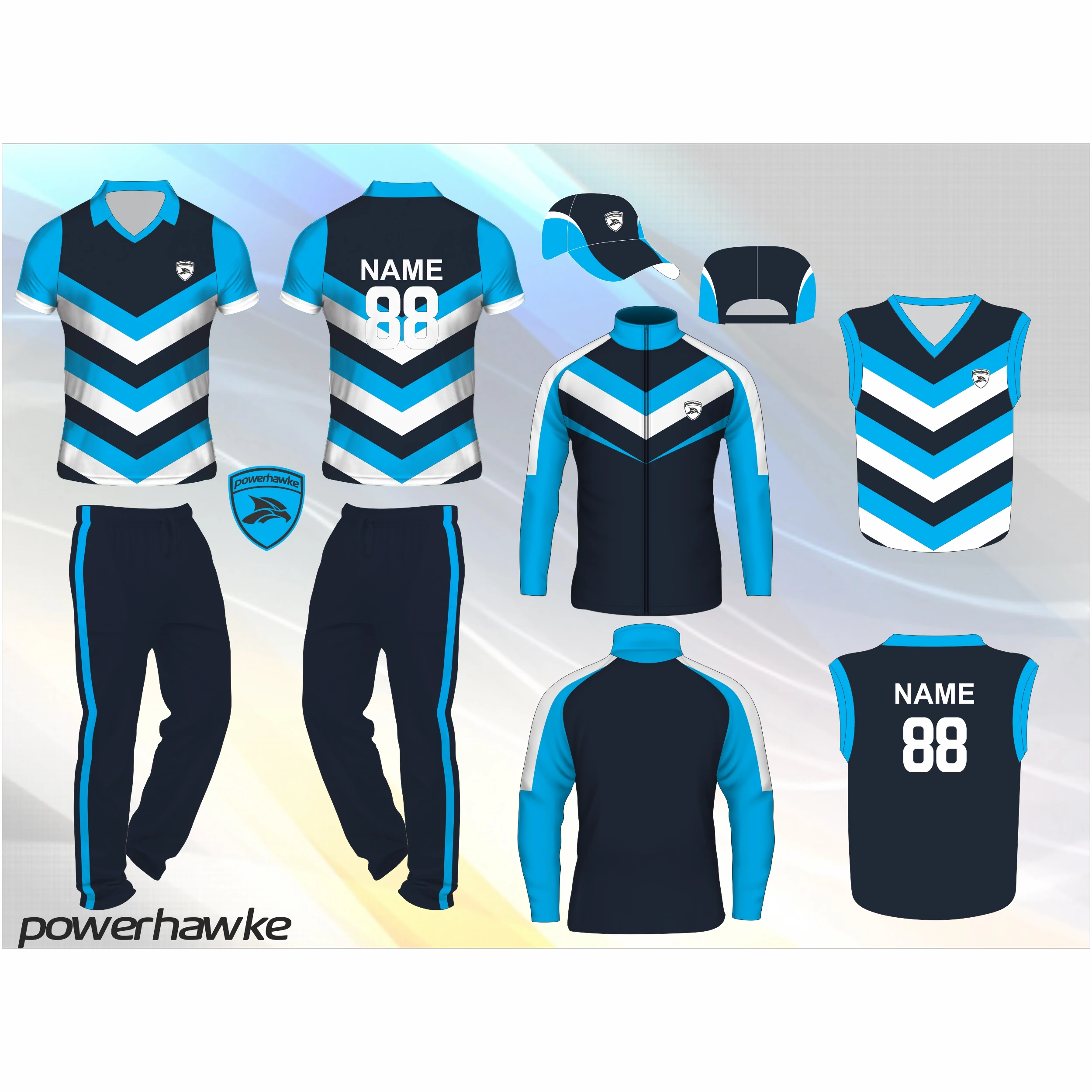 Powerhawke Full Cricket Collar Jersey Trousers Pants Set available in Different Colors and also with Customized Logo