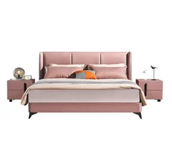 Manufacturer Wholesale High Quality Pink Queen Size King Size Bed Bedroom Set Leather Bed