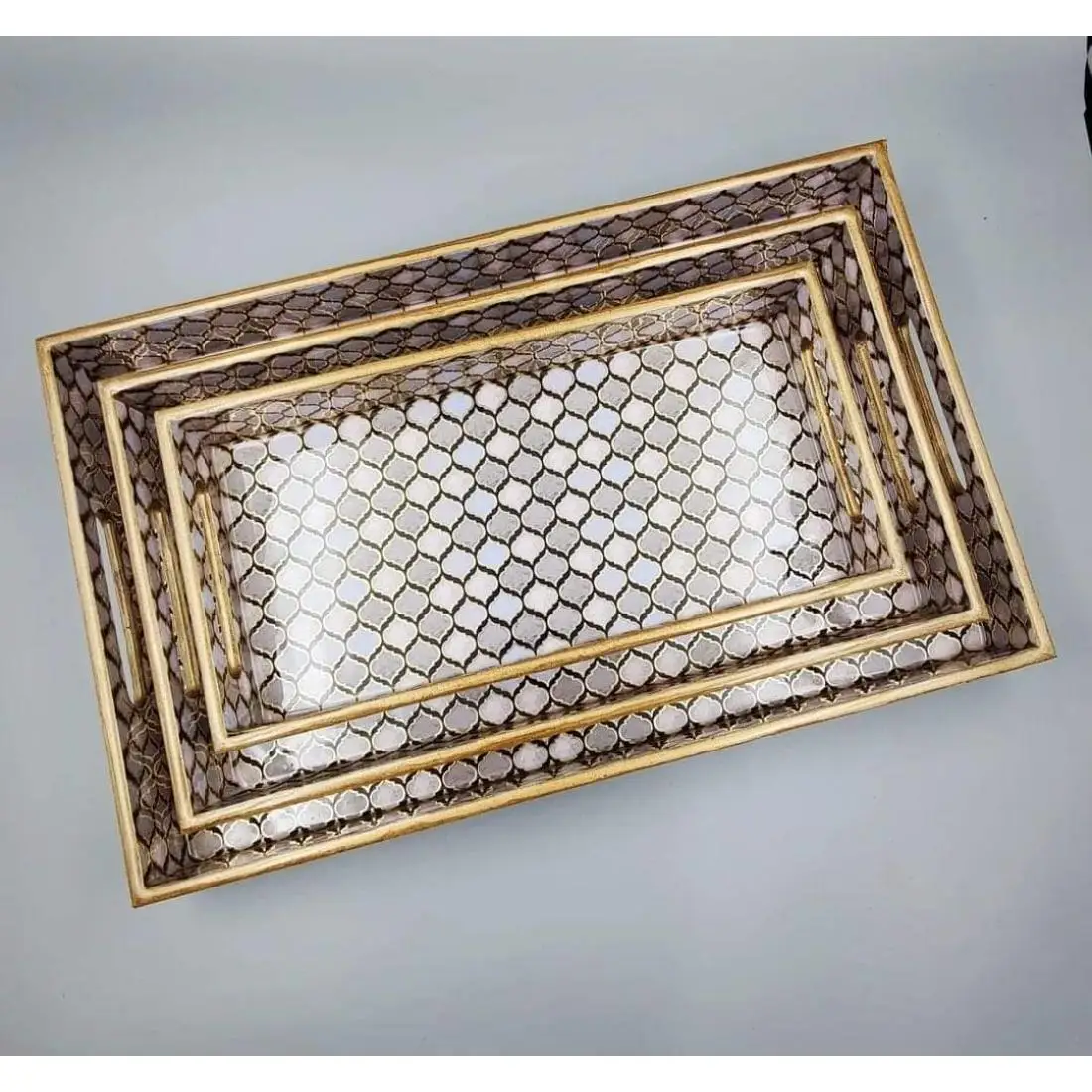 Online High Rating MDF Set of Three Trays Made In India Indian Handmade Crafted Wooden Trays Nesting Style At Reasonable Price