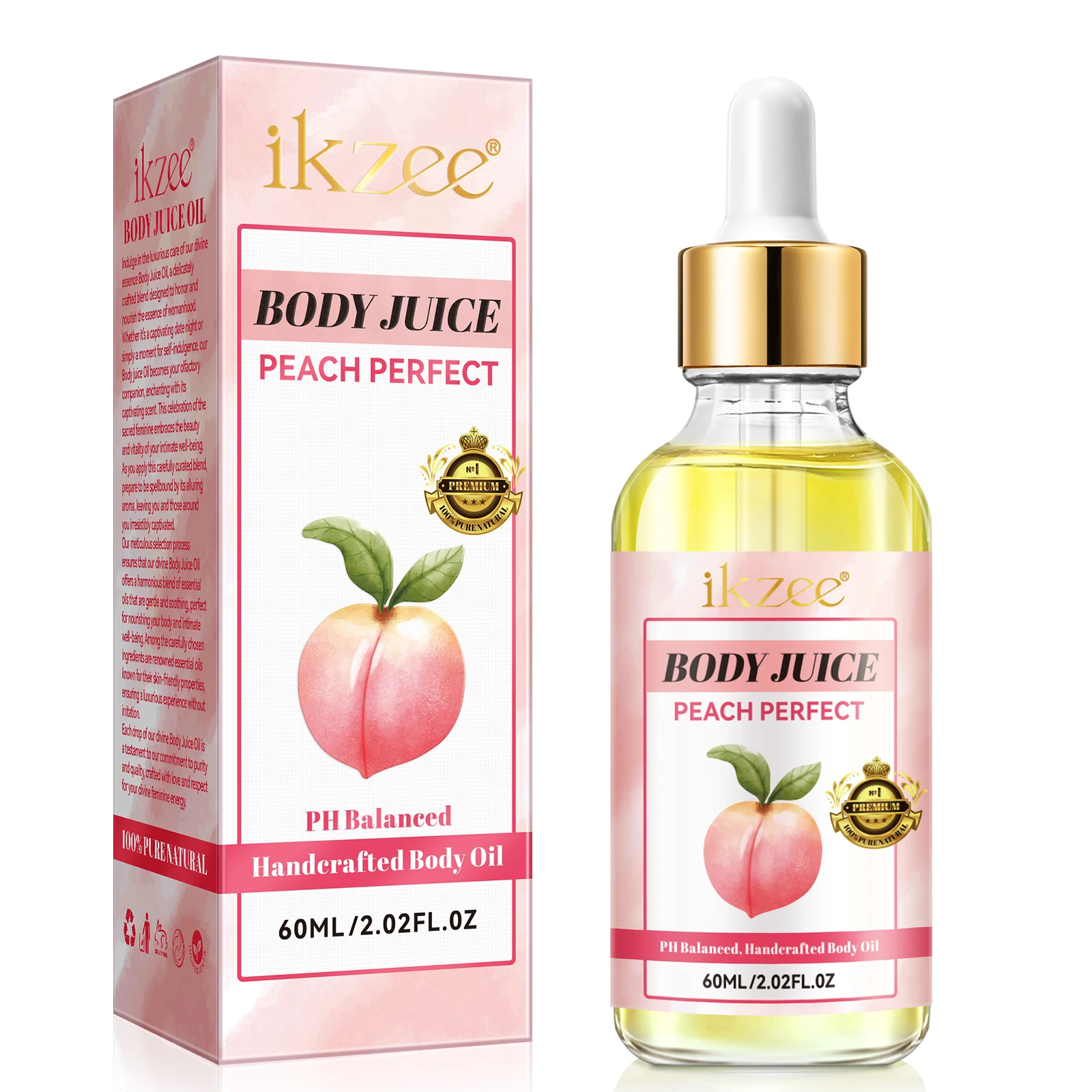 Private Label Nourish Skin Anti-Aging Firming Cinnamon Bun Scented Peach Perfec Body Juice Oil For Women PH Balance And Wetness