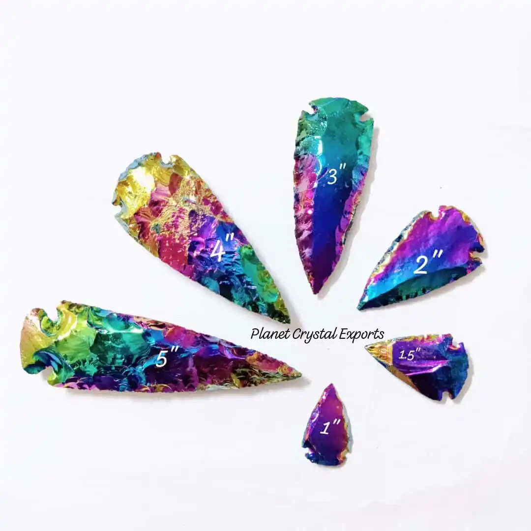 Wholesale Natural Black Obsidian Titanium Angel Aura 1Inch Arrowhead Buy From PLANET CRYSTAL EXPORTS