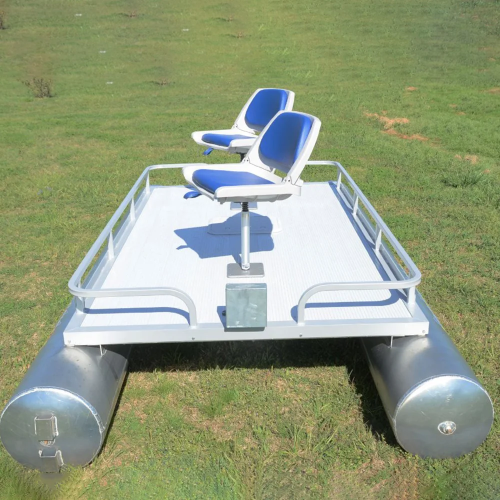 Kinocean Mini Pedal Aluminum Pontoon Boat 2-Person Outdoor Fishing and Cruising Rowing Boat for Sale