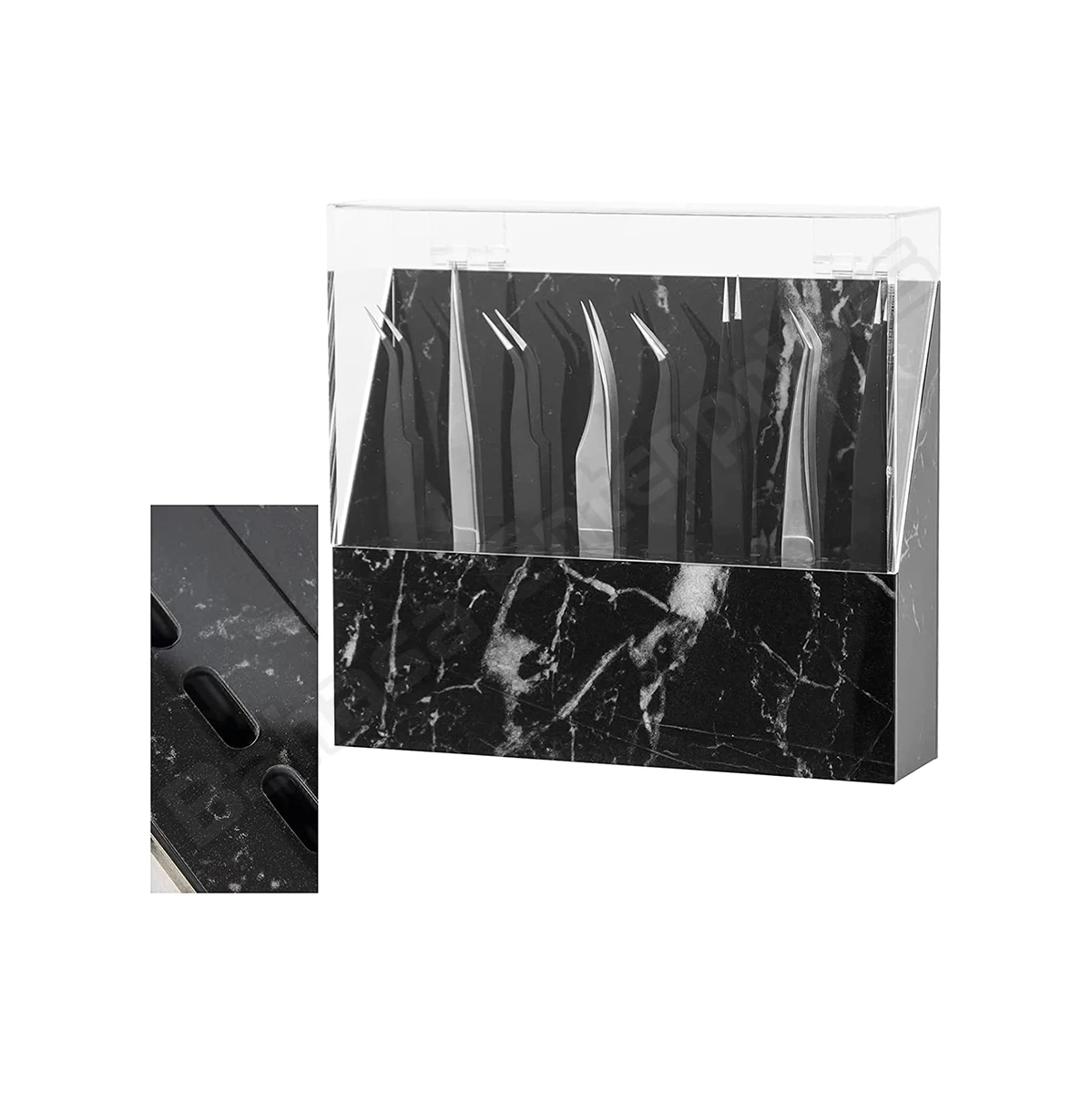 Custom marble 8 Slots Transparent acrylic tweezer stand eyelash extension tweezer holder box with Dust cover