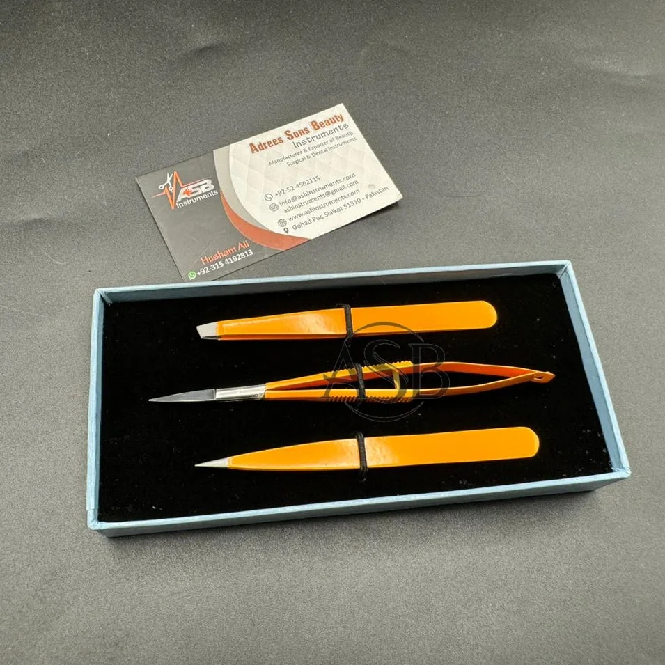 Orange Color Eyebrow Tweezers Custom Logo Sustainable Steel Slanted Pointed Tips Brow Tweezer With Brow Eyelash Spring Scissor