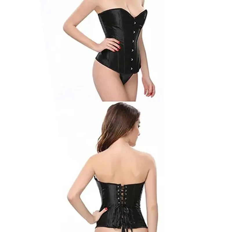 Wonder Beauty Leather Corset Steampunk Overbust Corset Boned Burlesque Corset Bustier Lingerie Top Black Waist Training