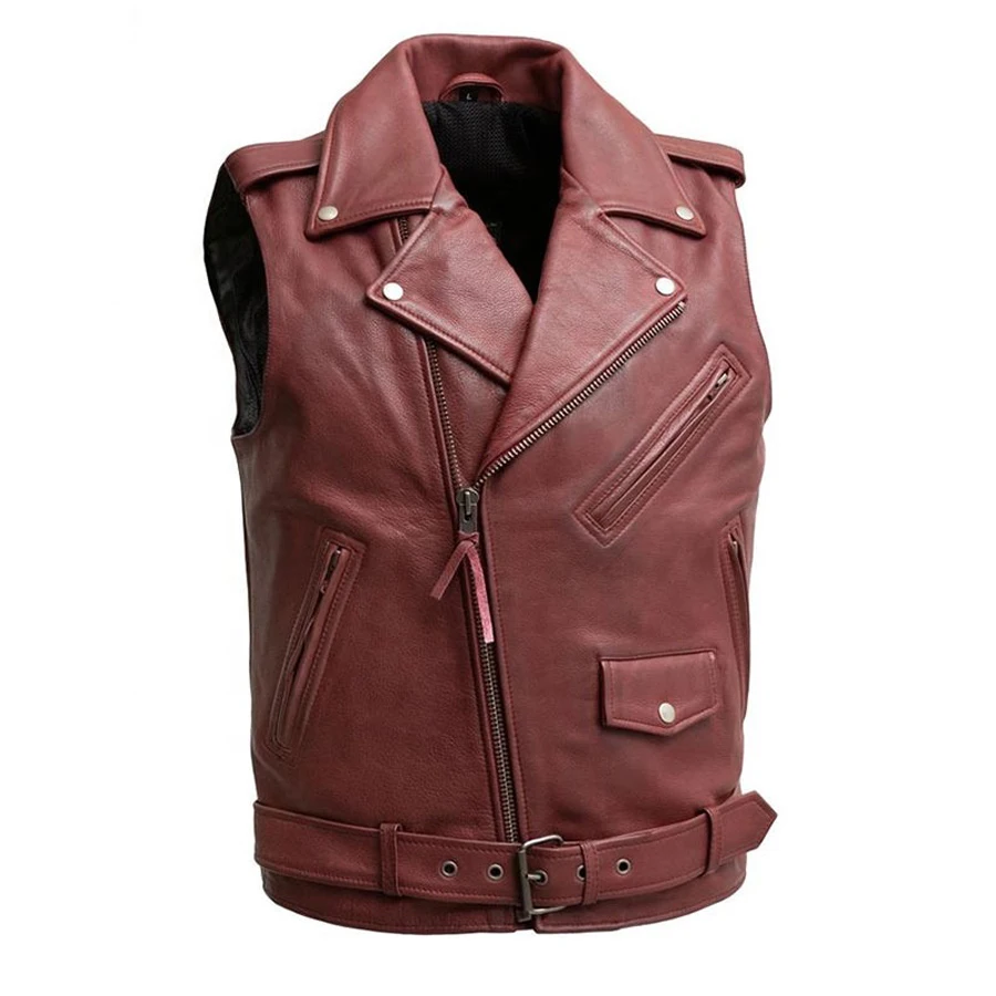 Sleeveless Vintage Leather Vest Custom Color Top Quality Custom Logo Leather Vest For Men  Boys
