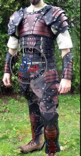 Medieval Cosplay Leather Armor Half Suit Knight Warrior Leather Chest Armor Halloween Costume SCA Black & Brown Costume