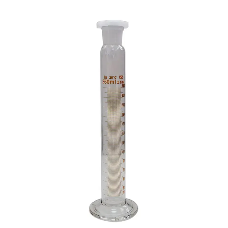 Measuring Cylinder With Ground Glass Joint Stopper & Round Base borosilicate glass Radical Manufacturer