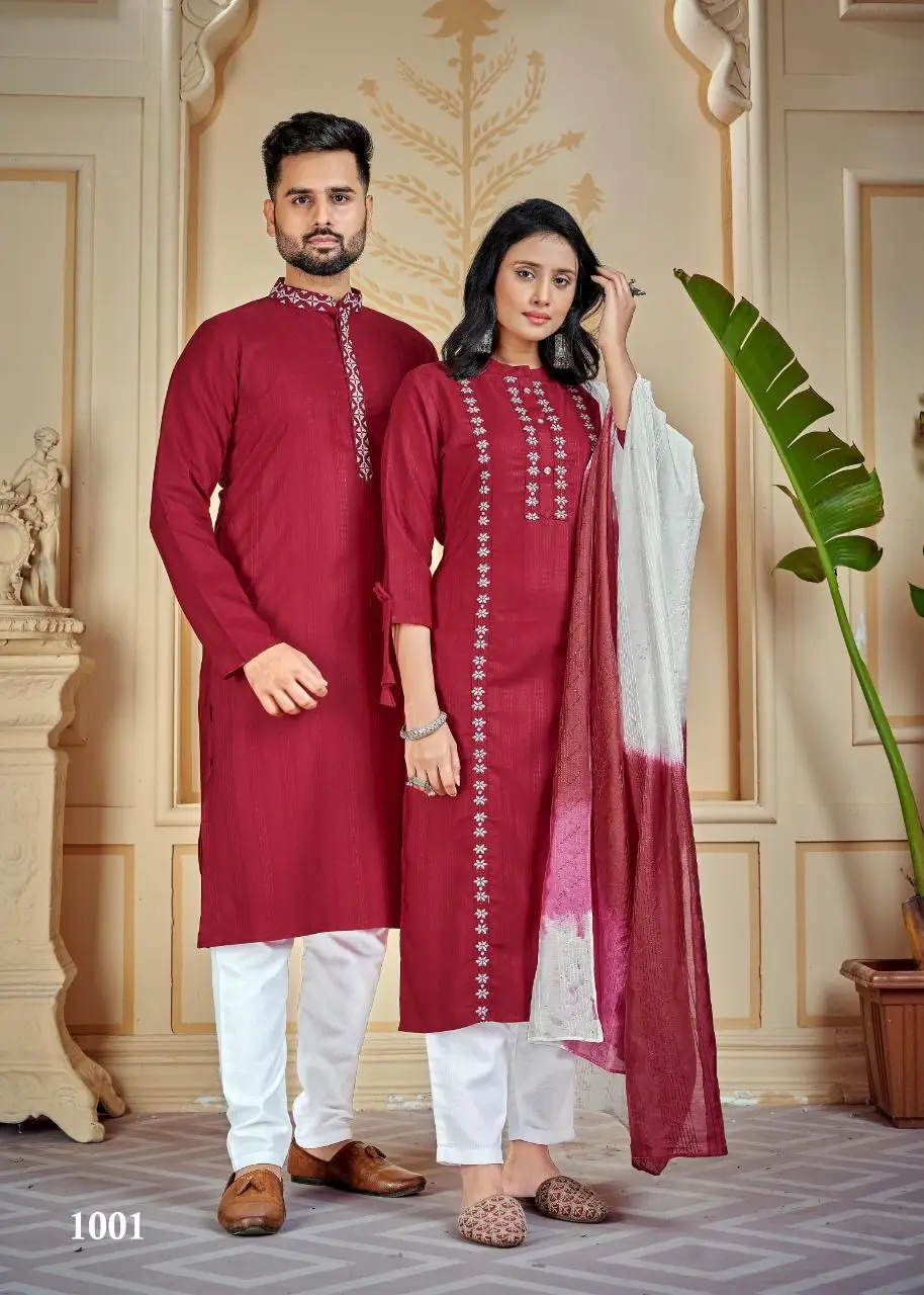 Indian & Pakistani Special Designer Couple Kurta Combo Of Kurta With Payjama & Kurti With Pant for Beautiful Lovely Couple