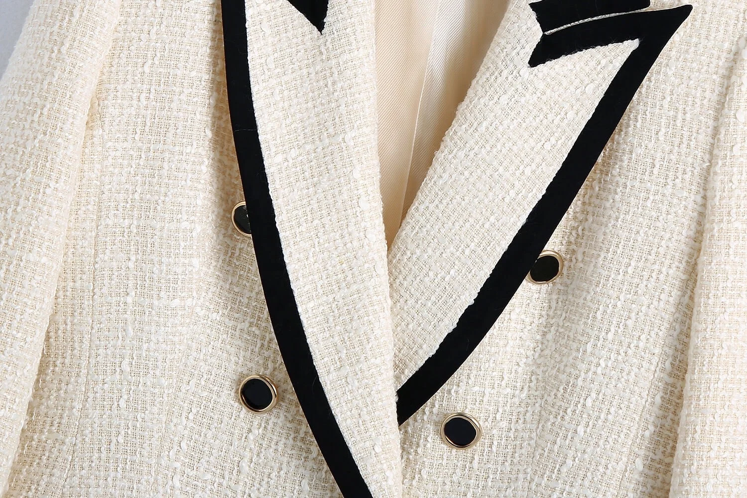 Wholesale Custom Made Women Plaid Check Tweed Blazer Suits Jacket Mini Tweed Double Breasted Blazer Tweeds Blazer