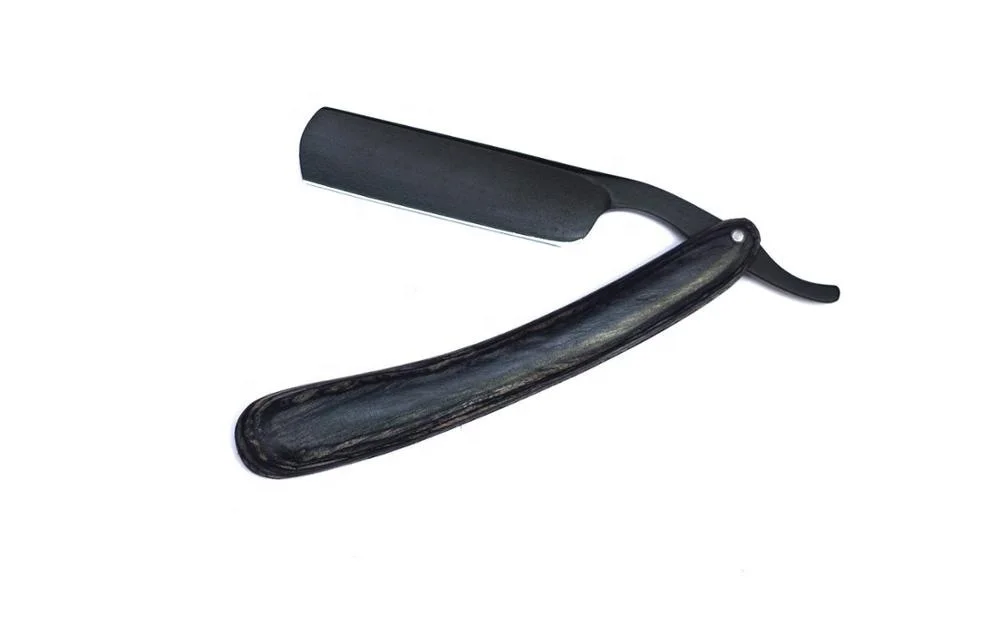 Professional Black Shaving Razor ASB-RSR-004 Single Blade Straight Knife with Wooden Handle for Body Face Underarm Shaving