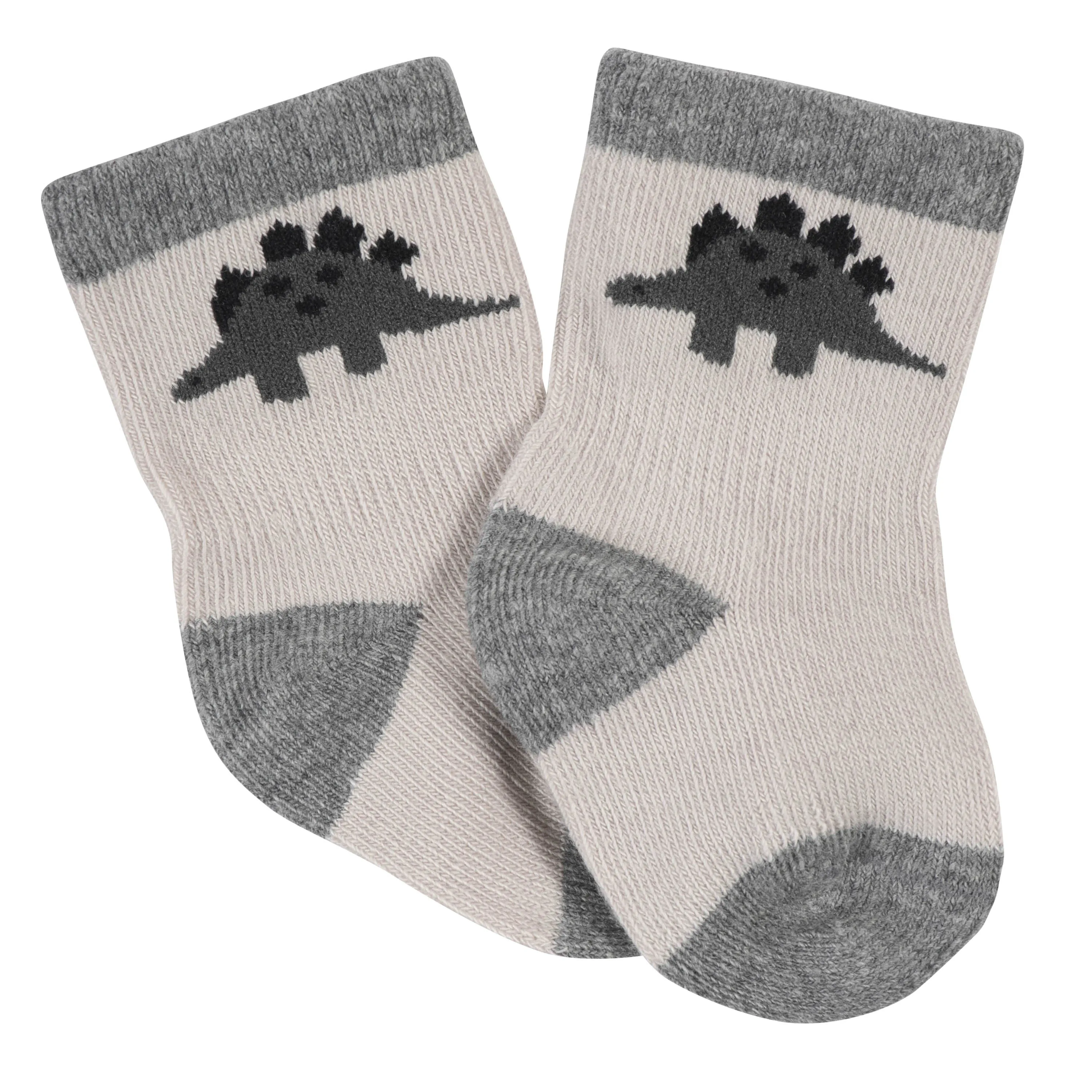 Gerber Unisex Baby Crew Socks 6-Pack Dino Inspired Jersey for Newborn & Boy Wiggle Proof 0-3 Months Size