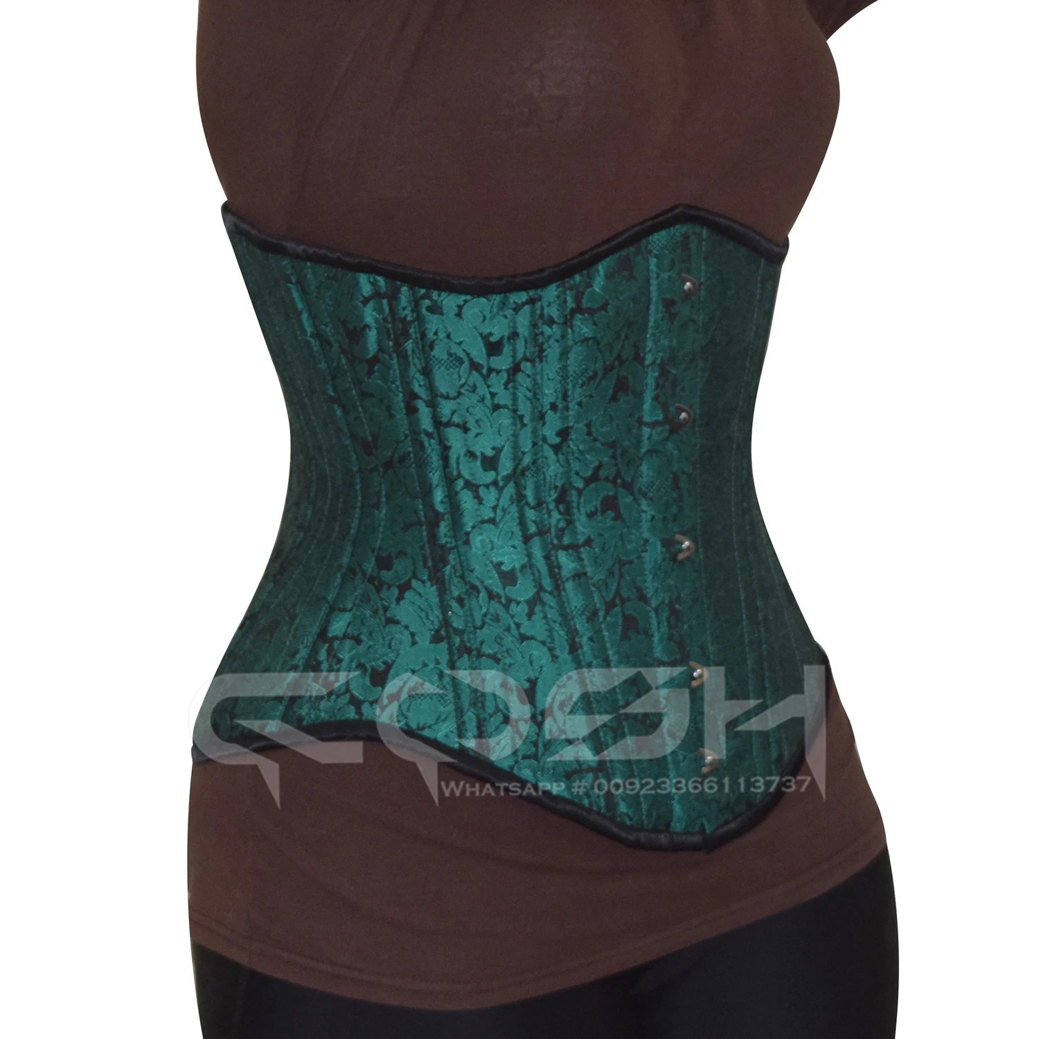 Emerald Green Jacquard Waist Trainer Corset Underbust Steel Boned Shaping Gothic Fashion Plus Size Lace Decoration Fabric XS