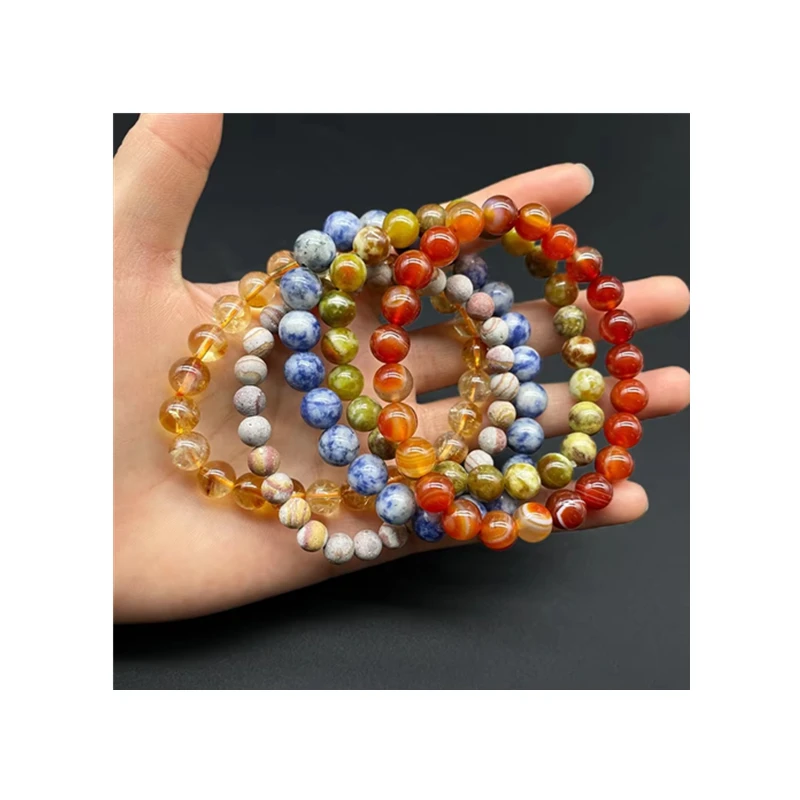 Gemstone Bracelet Bead Bracelets Zebra Jasper Stone Jade Round Custom Natural Striped Green Blue Serpentin Citrine Red Agate Red