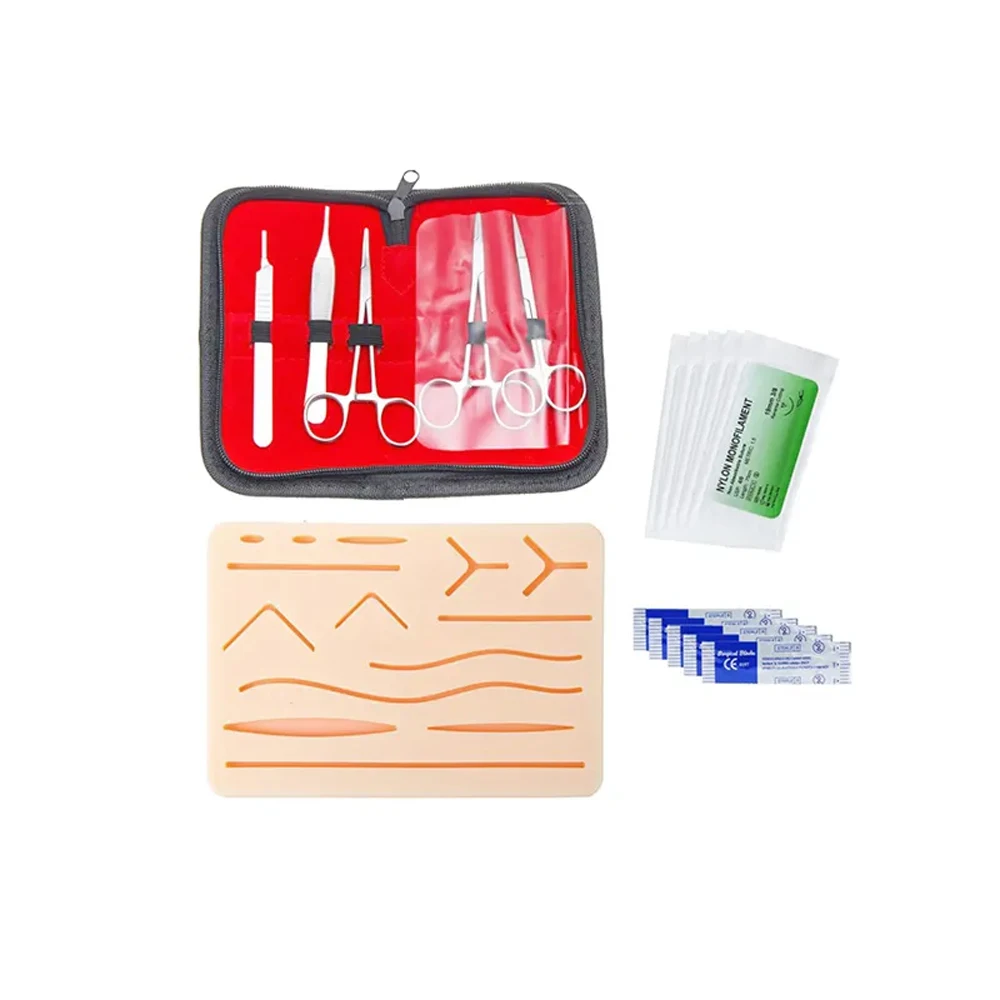 New Arrival 17 Piece Silicone Stainless Steel Surgical Tools Wound Skin Training Practice Sutur Kit