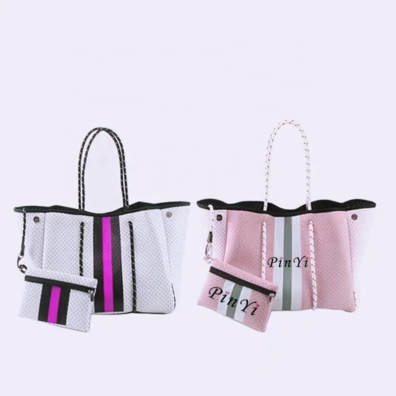 Customize Daily Neoprene Diving Material shopping bag cotton high quality canvas tote bag with pocket and zipper pattern printed