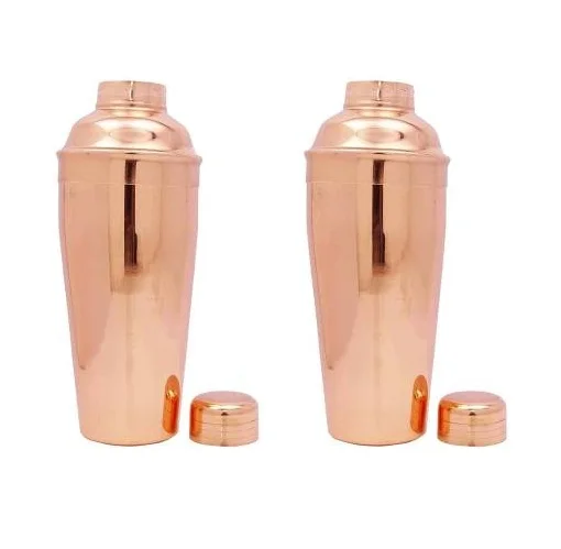Set of 2 Copper and  Steel Cocktail Shaker Metal Unique Design Handmade Drink Mixing Cocktail Shaker Set