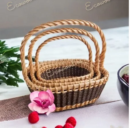 Cane Bamboo Oval Basket for Multipurpose Uses for Hamper Chocolate Flower Pooja Cane Basket Festival Gifts  Set of 3 baskets