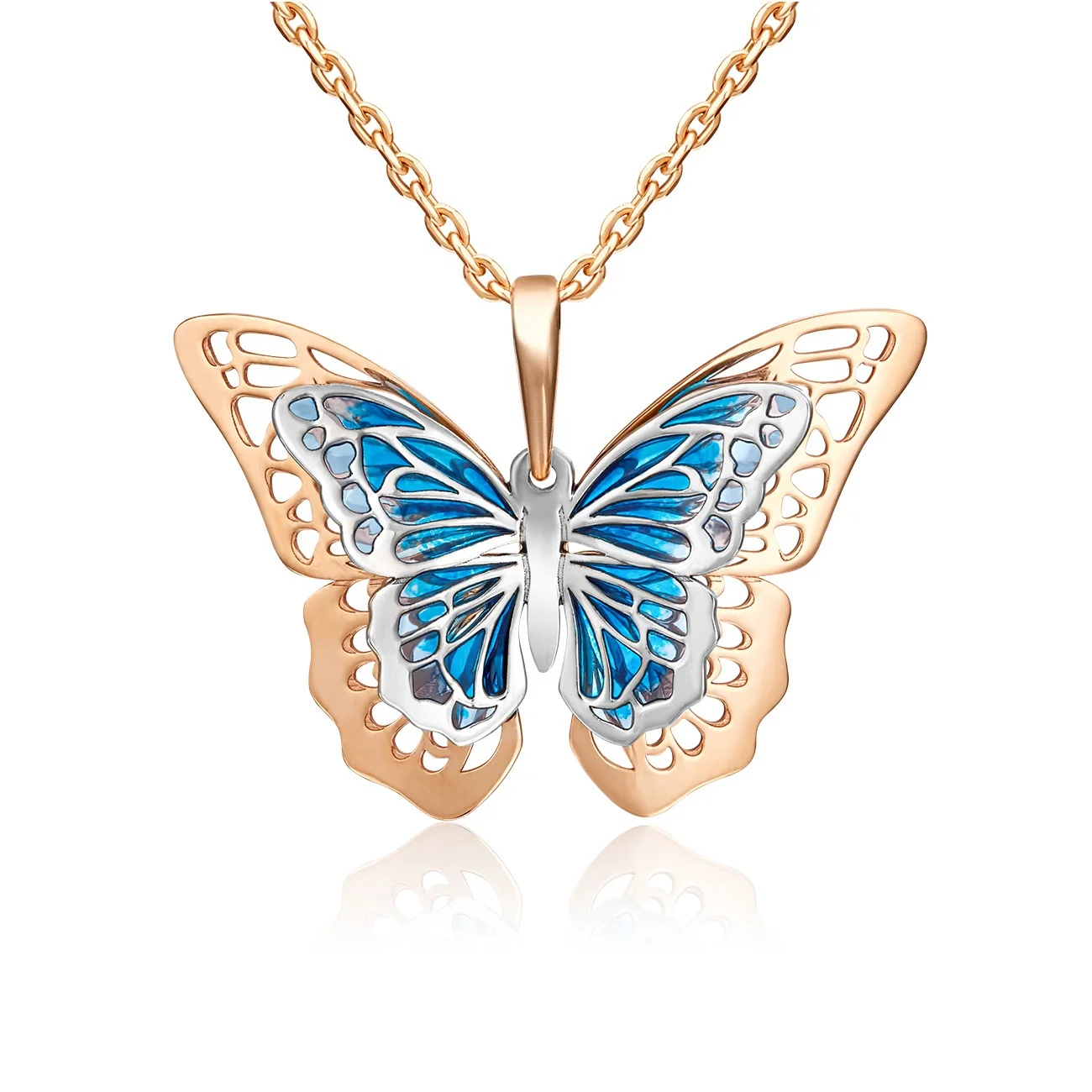 Charm Butterfly Pendant 14K Solid Rose White Gold Enamel Exclusive Fashion Trendy Jewelry 2022