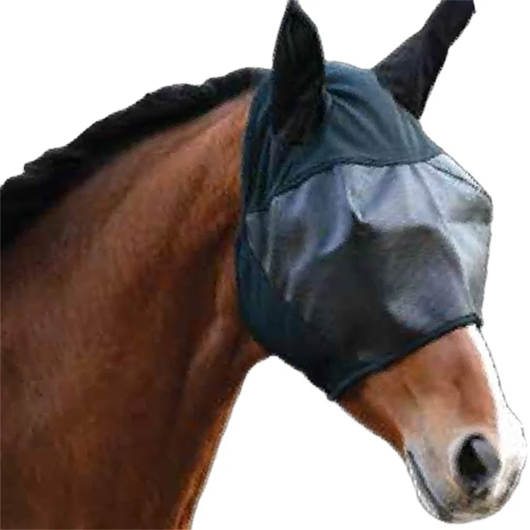 PVC Fly mask with Nose Flap Horse Black UV Treated PVC Mesh Fabric Used Ear Fly Mask Assorted Colors Sizes Horse Accessories