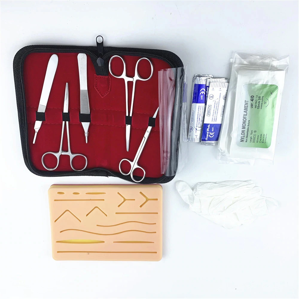 Training Kit German Steel Leather Zipper Case Medical Surgical Dissecting Medical Students Surgical Suture Practice Kit
