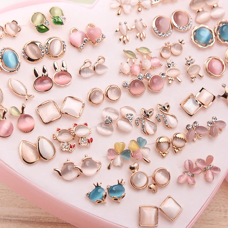 Hot Sale Fashion 18 K Gold Plating Small Stud Earrings Set Heart Box Mixed Batch 36 Pieces Pearl Earrings Women /